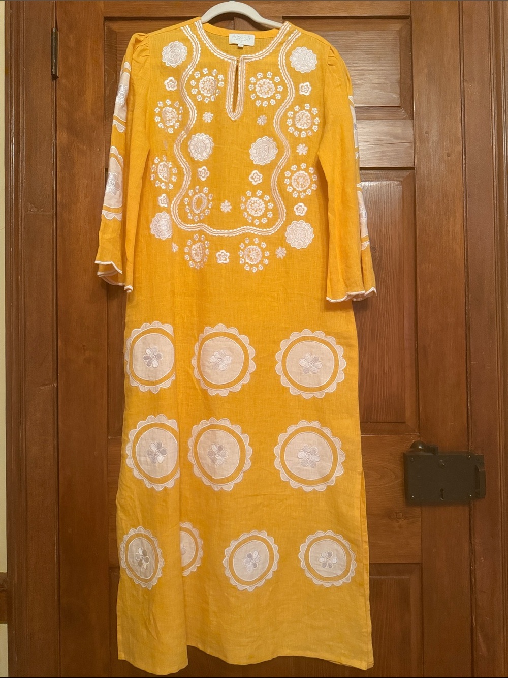 ASHA By Ashley McCormick Yellow Embroidered Maxi Dress with White Floral Motifs
